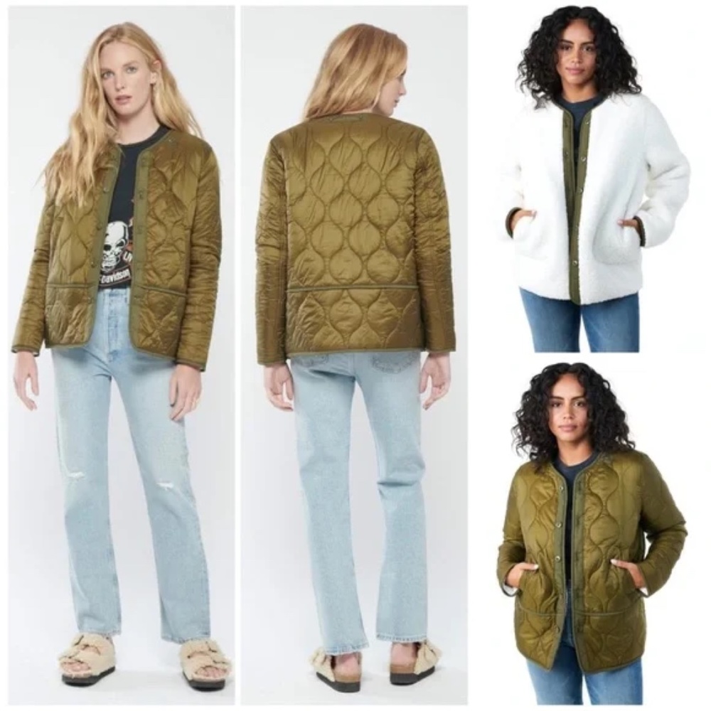 MOTHER Jacket-Lining Reversible BLACK Quilted Shearling Sherpa NWT